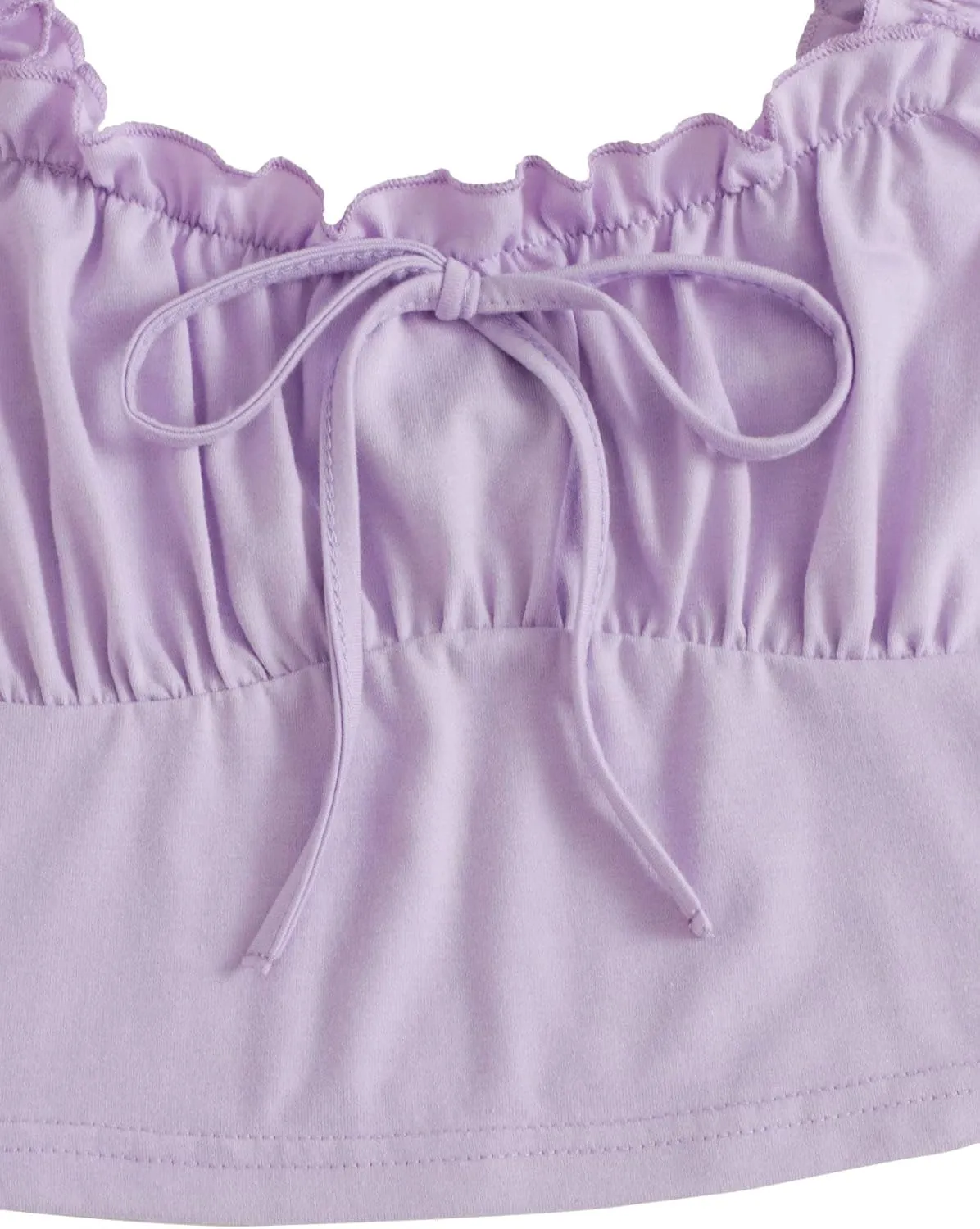 Verdusa Women's Frill Trim Strap Tie Knot Ruched Front Bustier Crop Top