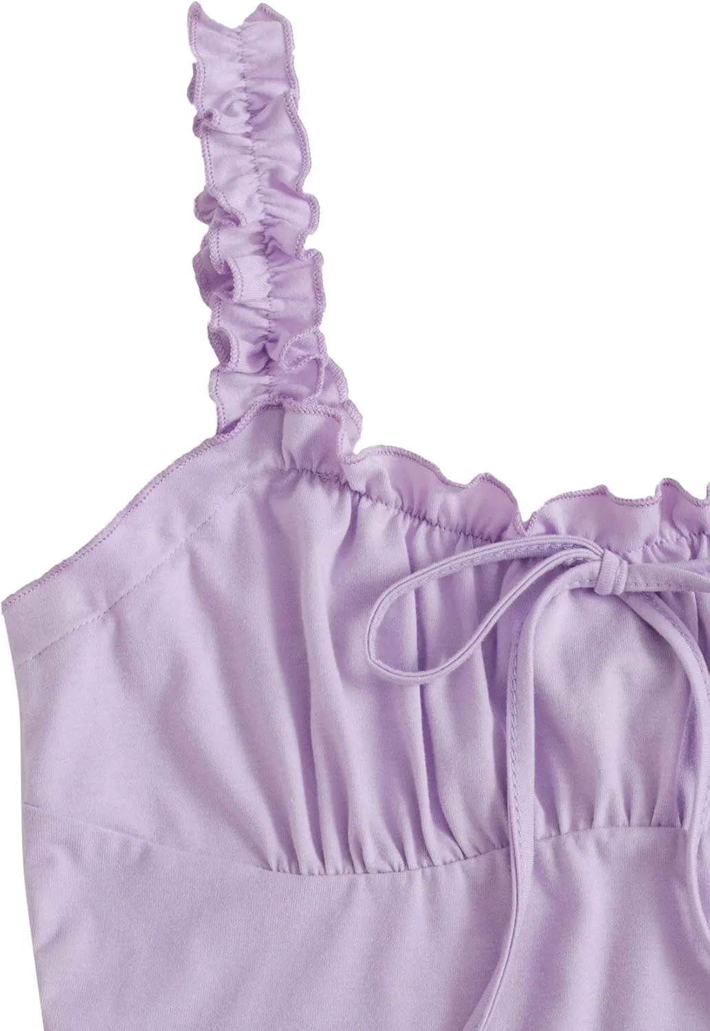Verdusa Women's Frill Trim Strap Tie Knot Ruched Front Bustier Crop Top