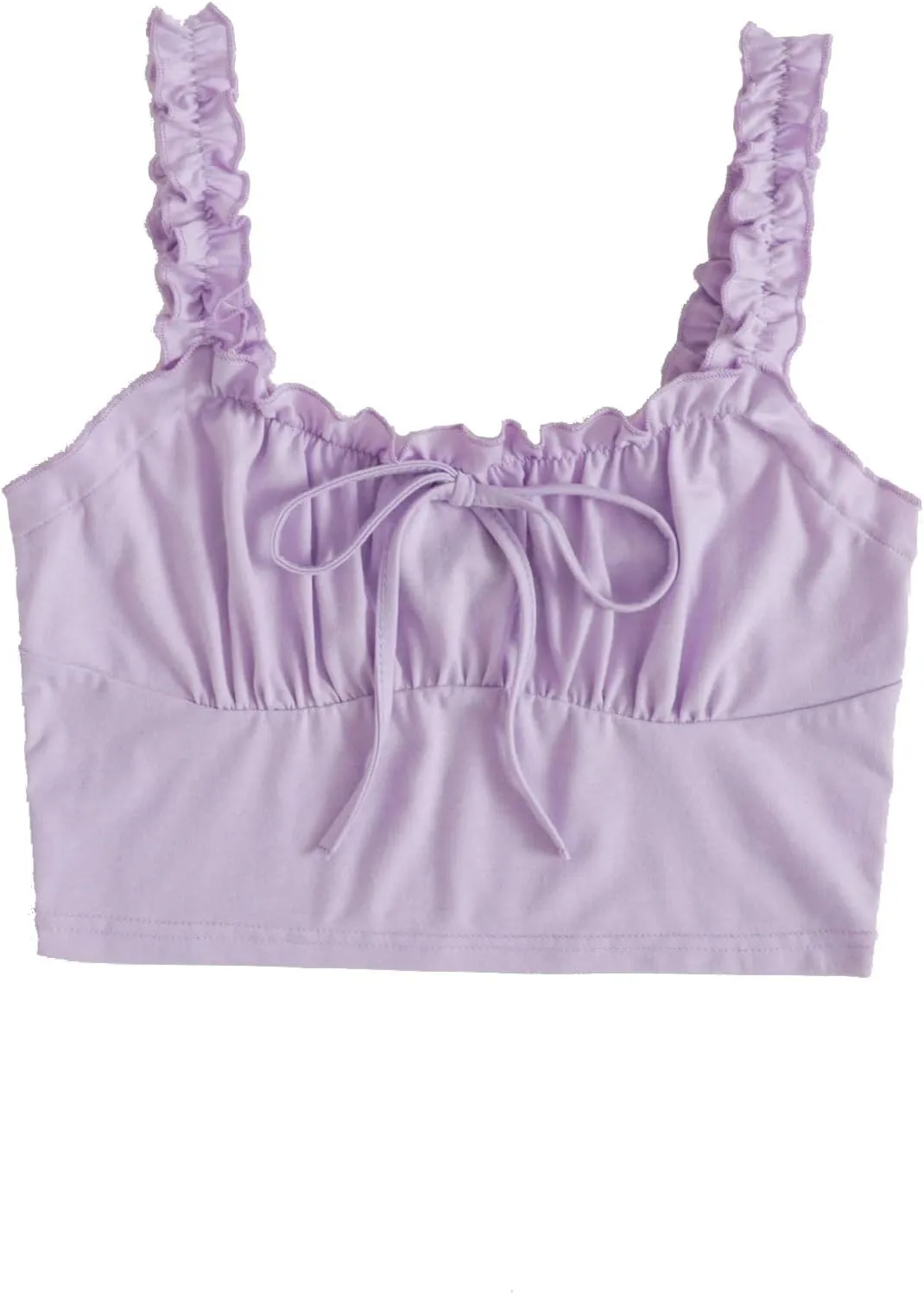 Verdusa Women's Frill Trim Strap Tie Knot Ruched Front Bustier Crop Top