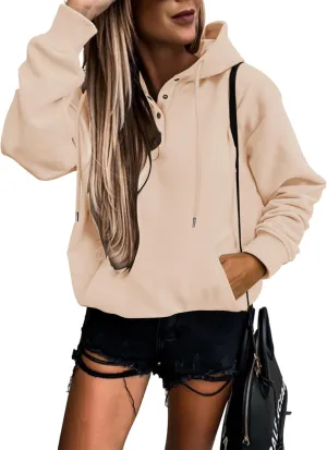 Vivitulip Women's Pullover Hoodies Tops Casual Button Down Long Sleeve Sweatshirts With Pocket