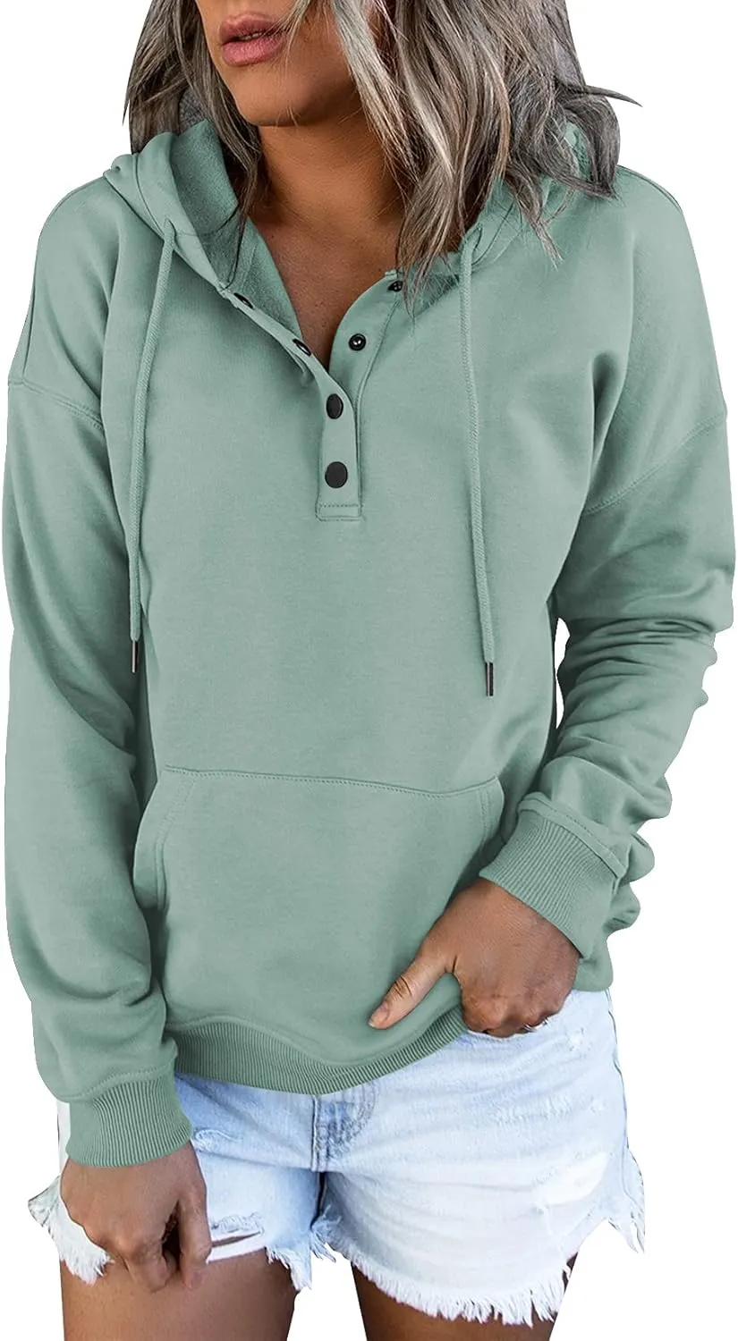 Vivitulip Women's Pullover Hoodies Tops Casual Button Down Long Sleeve Sweatshirts With Pocket