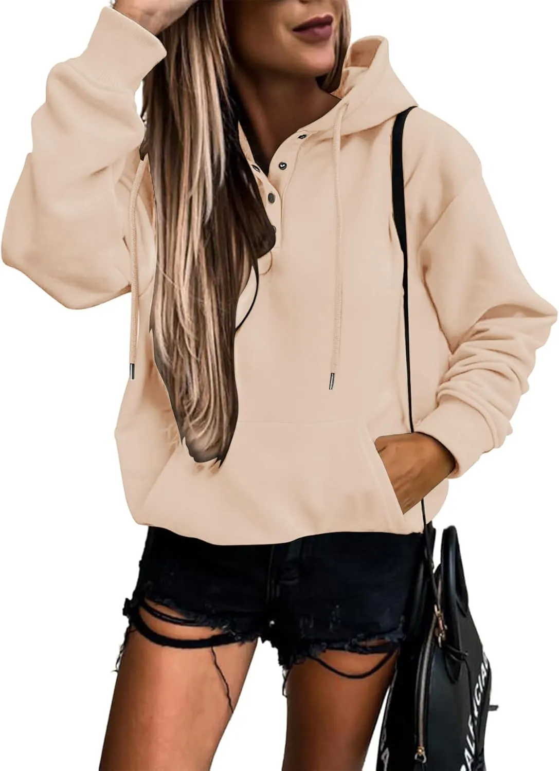 Vivitulip Women's Pullover Hoodies Tops Casual Button Down Long Sleeve Sweatshirts With Pocket