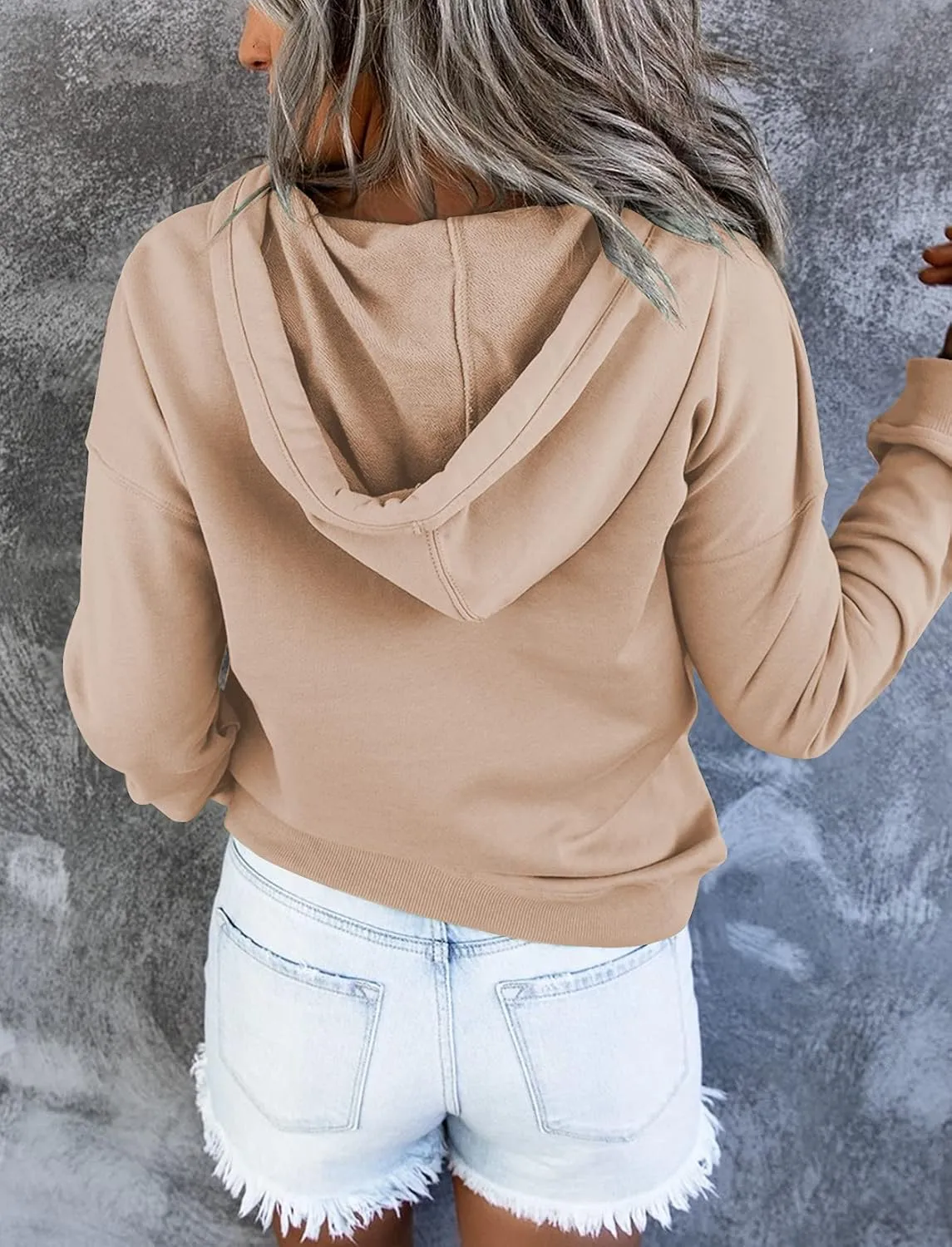 Vivitulip Women's Pullover Hoodies Tops Casual Button Down Long Sleeve Sweatshirts With Pocket