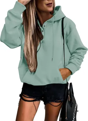 Vivitulip Women's Pullover Hoodies Tops Casual Button Down Long Sleeve Sweatshirts With Pocket