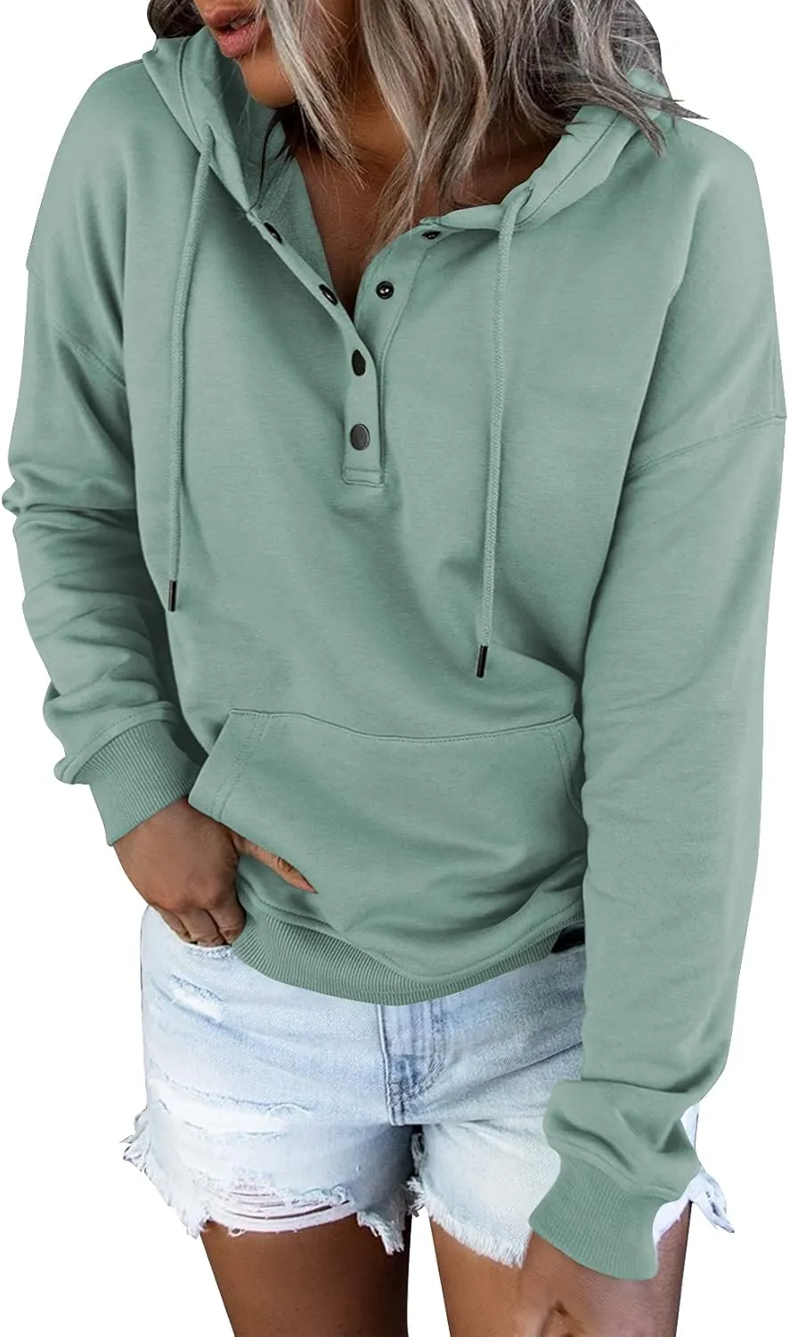 Vivitulip Women's Pullover Hoodies Tops Casual Button Down Long Sleeve Sweatshirts With Pocket