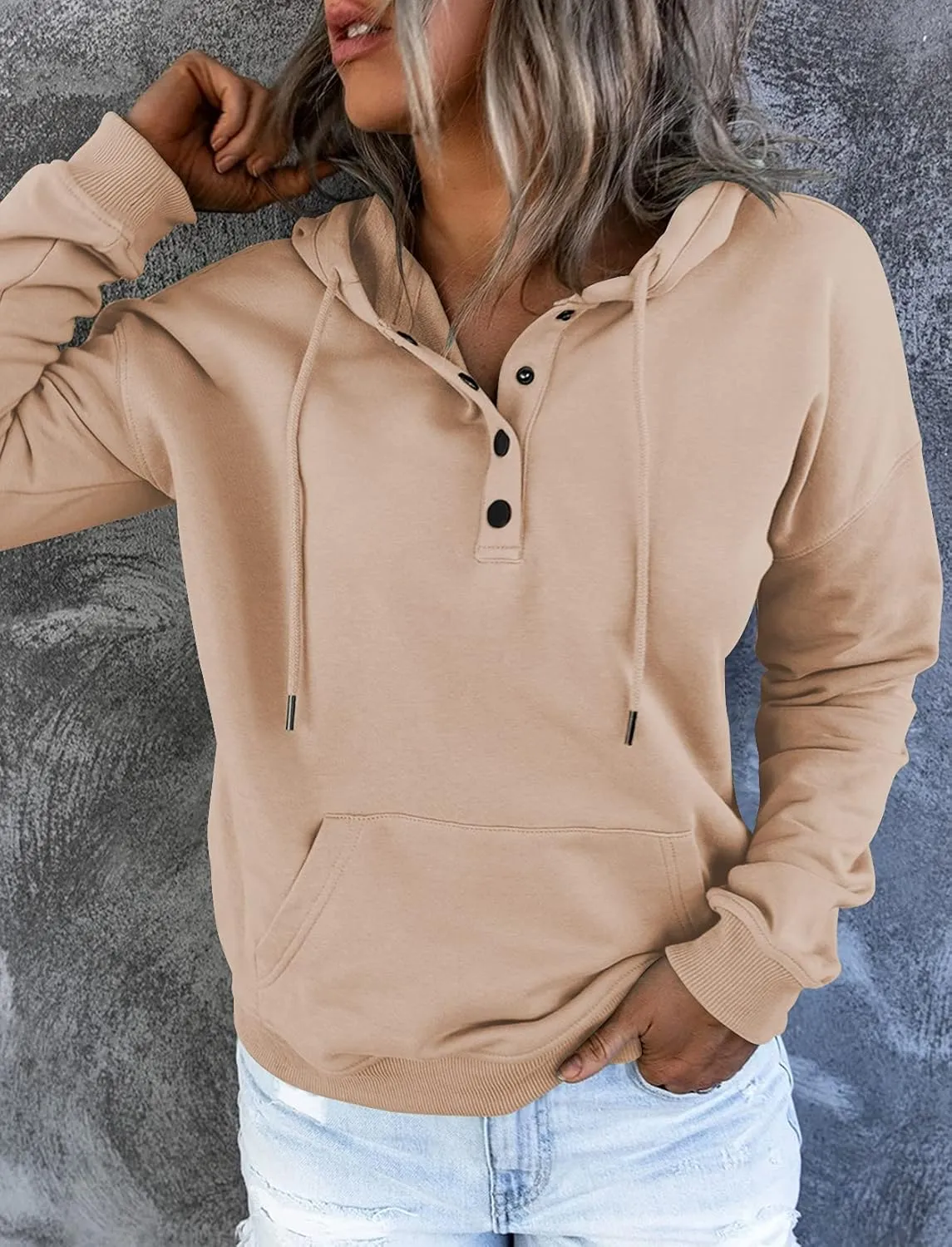 Vivitulip Women's Pullover Hoodies Tops Casual Button Down Long Sleeve Sweatshirts With Pocket