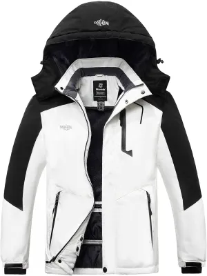wantdo Men's Mountain Waterproof Ski Jacket Windproof Rain Jacket Winter Warm Hooded Coat