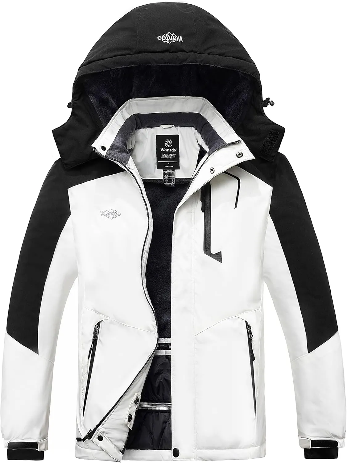 wantdo Men's Mountain Waterproof Ski Jacket Windproof Rain Jacket Winter Warm Hooded Coat
