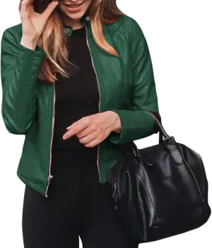 watersouprty Women's PU Leather Jacket Biker Jacket with Pockets Vintage Short Coat for Autumn Spring