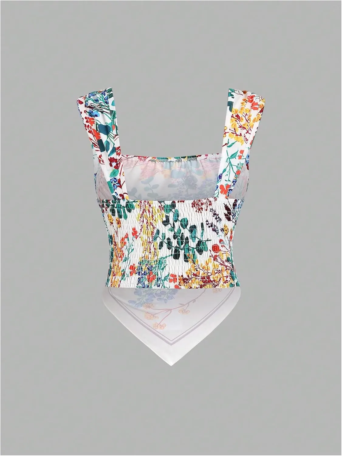 WDIRARA Women's Floral Asymmetrical Tank Top Smocked Square Neck Sleeveless Crop Tops
