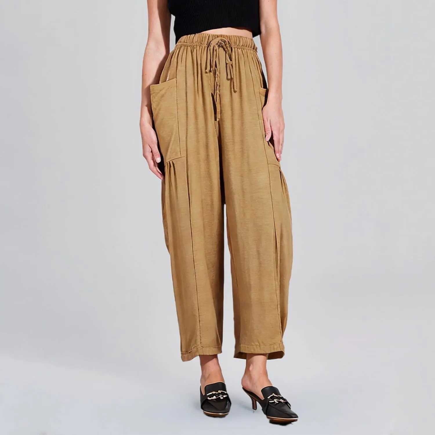 Wide Leg Cotton Linen Pants for Women Summer Trendy Beach Palazzo Lounge Trousers Plus Size Casual Pants