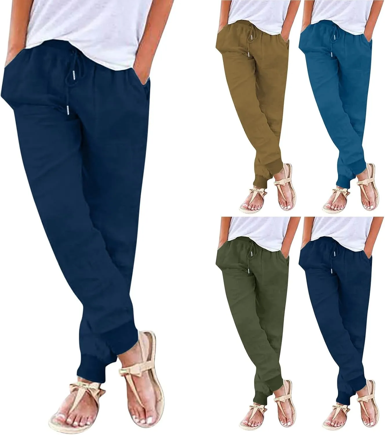 Wide Leg Linen Pants for Women High Waist Casual Loose Fit Summer Lightweight Jogger Palazzo Trouser with Pockets