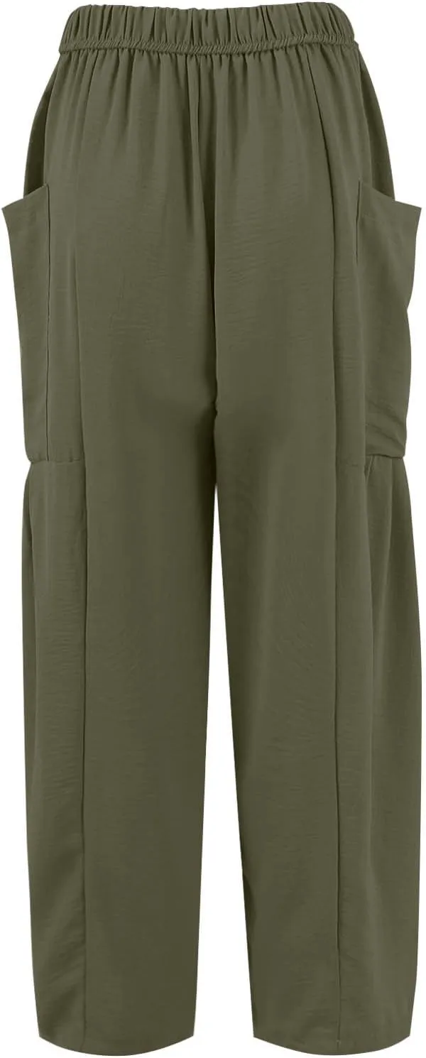 Wide Leg Pants Woman High Waisted Drawstring Boho Pants Summer Lightweight Beach Palazzo Harem Trousers with Pockets