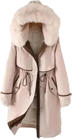 Woman Parker Cotton-Padded Jacket Long Liner Detachable Coat Waist Thick Warm Cotton-Padded Jacket Outwear white L