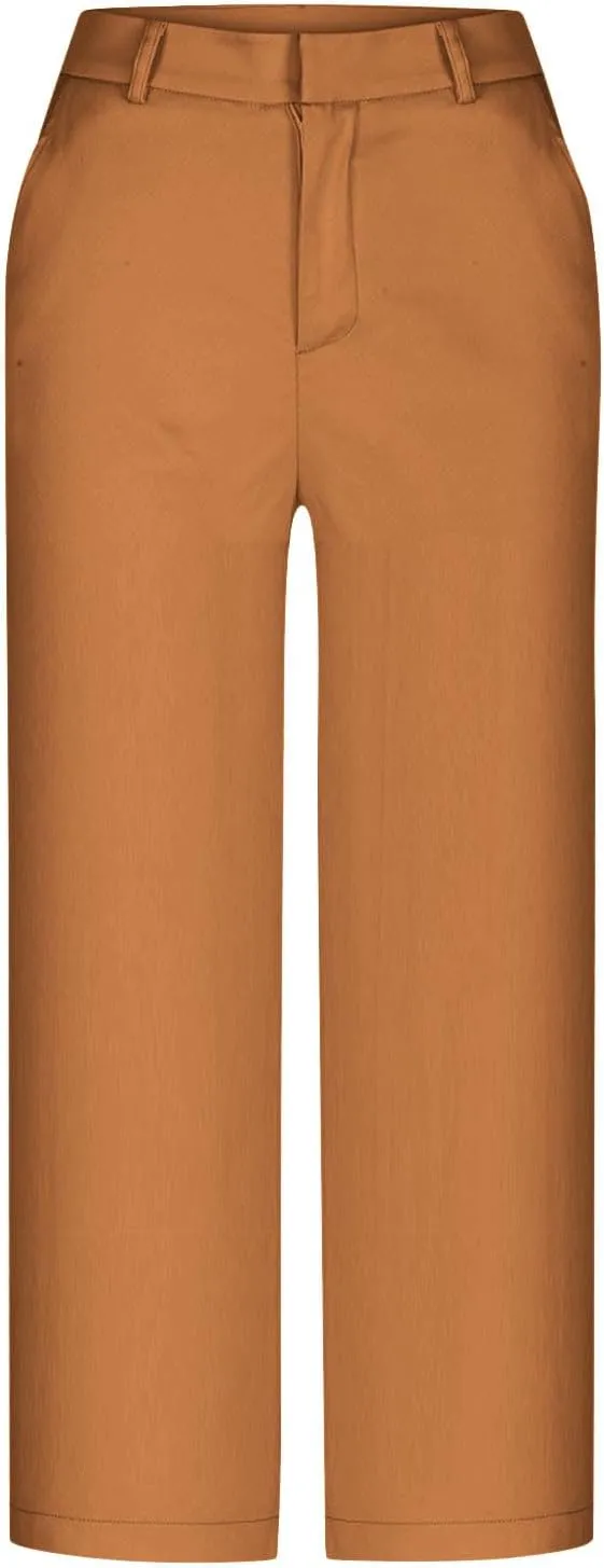 Women Basic Dress Capri Pants Summer Business Casual Work Straight Leg Pant High Waist Stretchy Trousers Loose Office Bottom