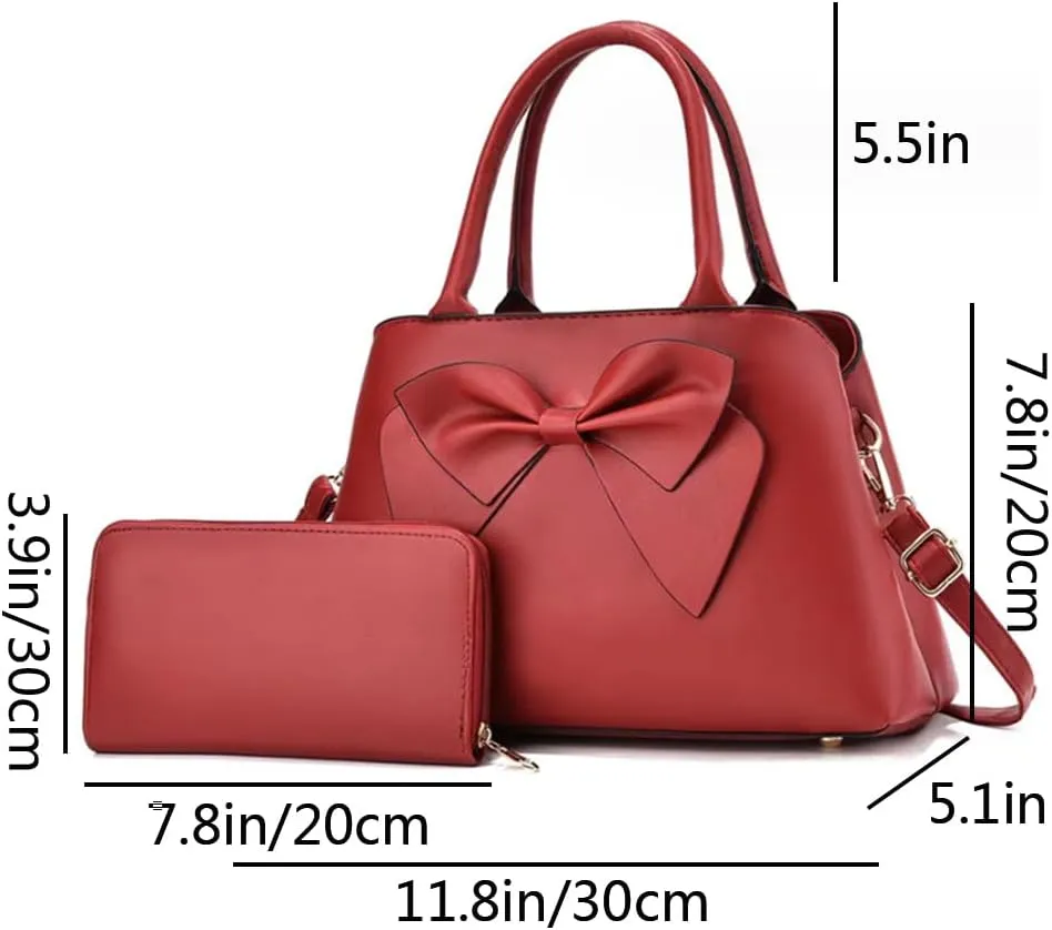 Women Bowknot Top Handle Handbag Purse PU Leather Satchel Shoulder Bags Wallet