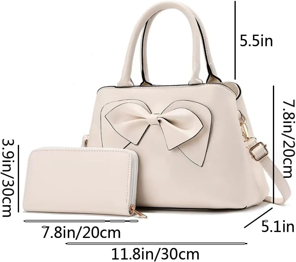 Women Bowknot Top Handle Handbag Purse PU Leather Satchel Shoulder Bags Wallet