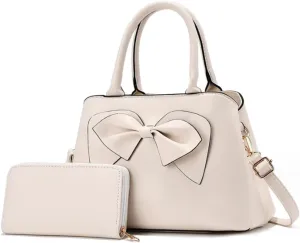 Women Bowknot Top Handle Handbag Purse PU Leather Satchel Shoulder Bags Wallet