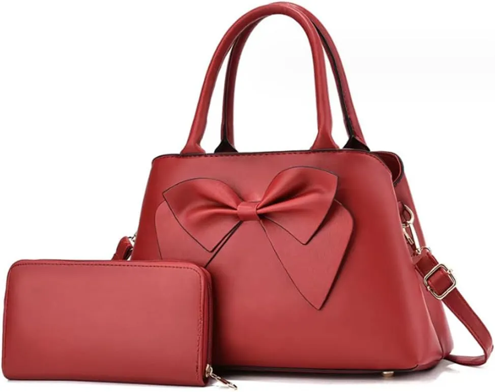 Women Bowknot Top Handle Handbag Purse PU Leather Satchel Shoulder Bags Wallet
