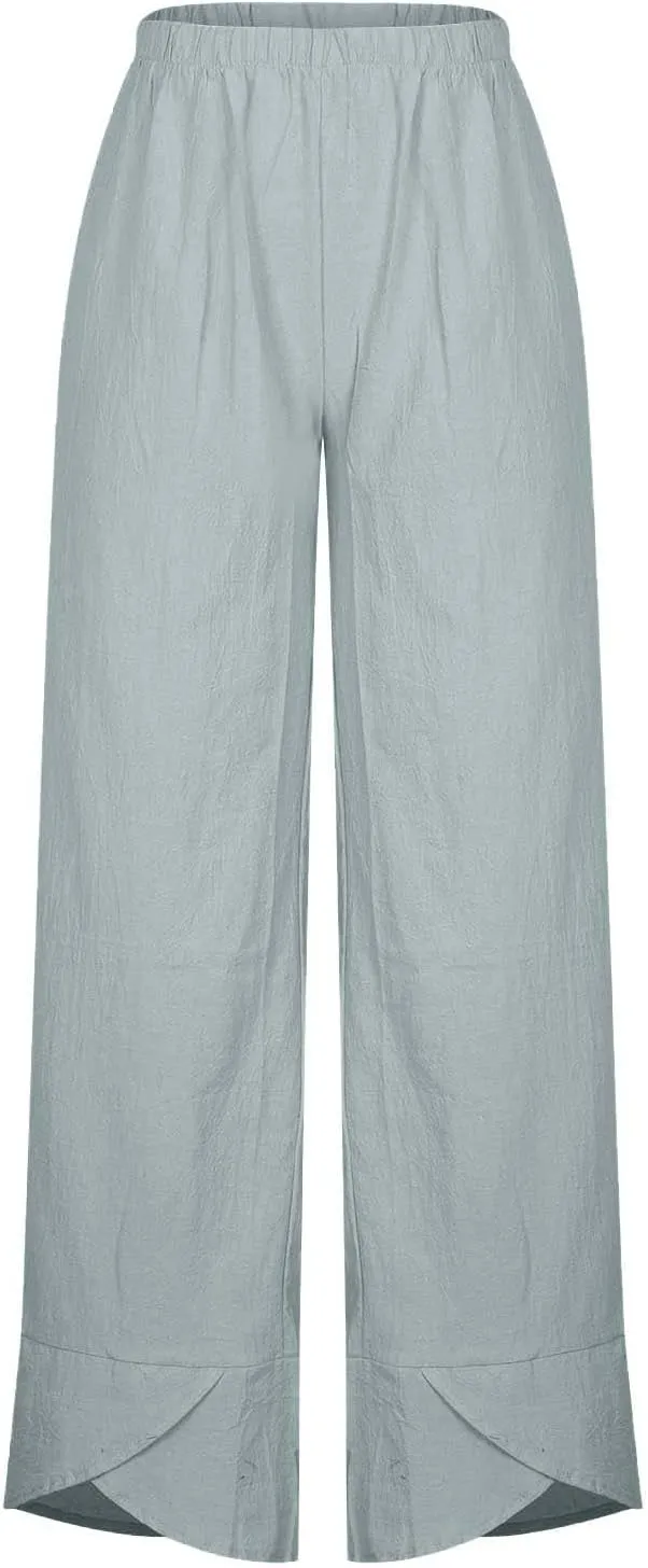 Women Cotton Linen Capris Pants Summer Plus Size Boho Pant Lightweight Hight Waist Linen Vacation Beach Trouser Pocket