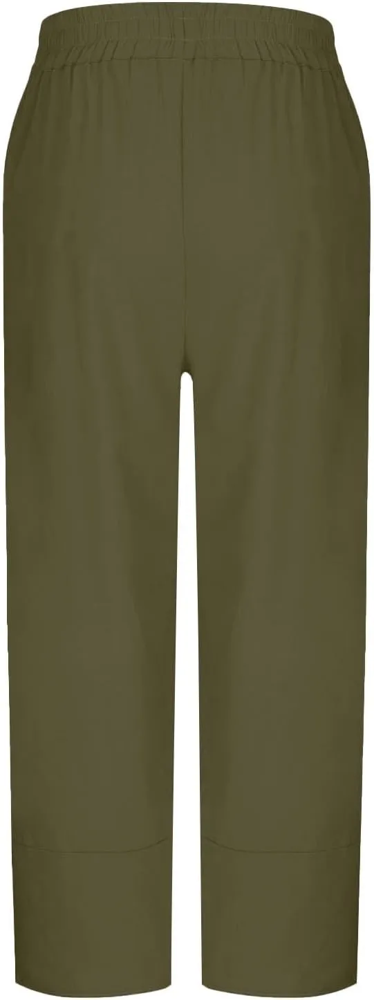 Women Cotton Linen Pant Summer 2025 Casual Capri Pants with Pocket Cropped High Waisted Drawstring Comfy Baggy Trouser