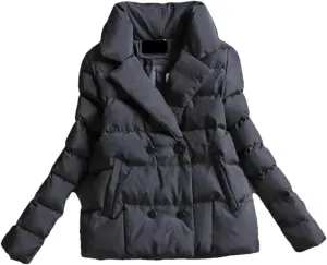 Women Down Cotton-Padded Jacket Short Suit Collar Outerwear solid Colour Long Sleeve Coat black L