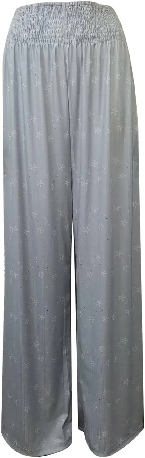 Women Flowers Printed Trouser High Waist Vintage Print Palazzo Pants Lightweight Loose Boho Wide Leg Pant (Grey, S)