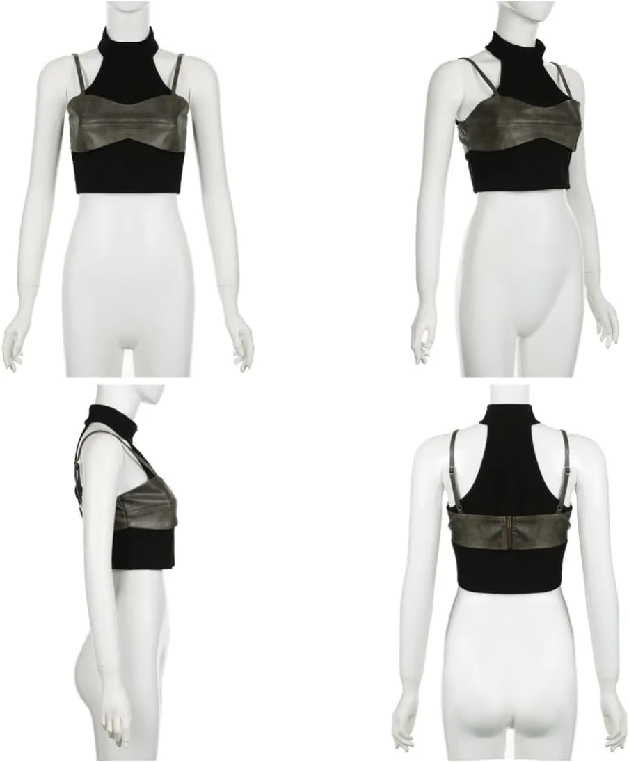 Women Gothic Crop Tank Top Sleeveless Camisole Tops Y2K Grunge Blouse Cami Shirt