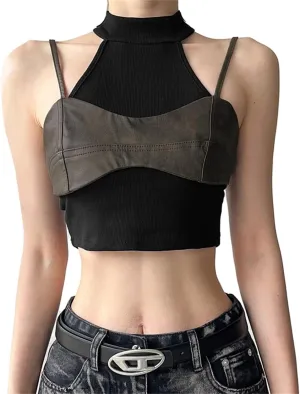 Women Gothic Crop Tank Top Sleeveless Camisole Tops Y2K Grunge Blouse Cami Shirt