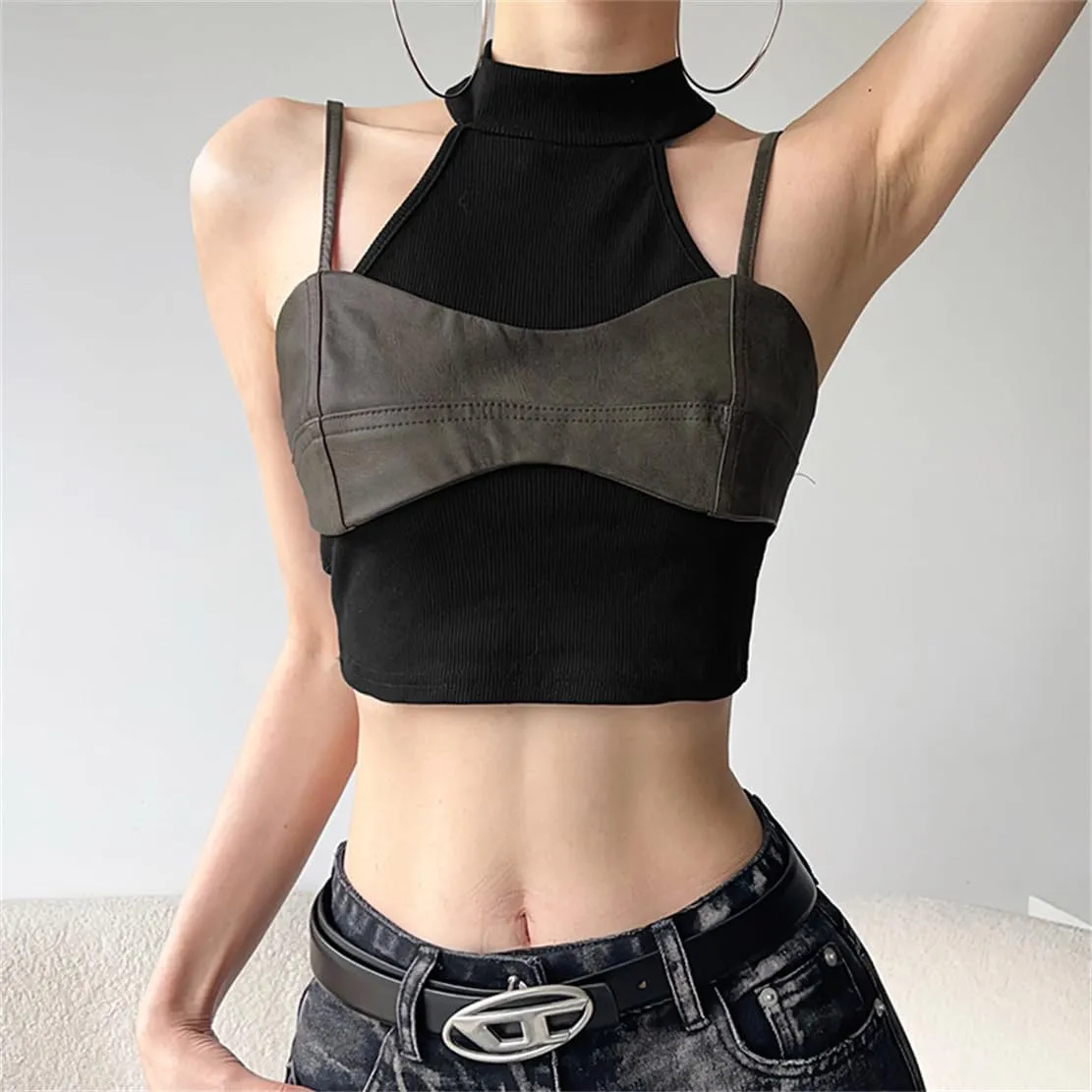 Women Gothic Crop Tank Top Sleeveless Camisole Tops Y2K Grunge Blouse Cami Shirt