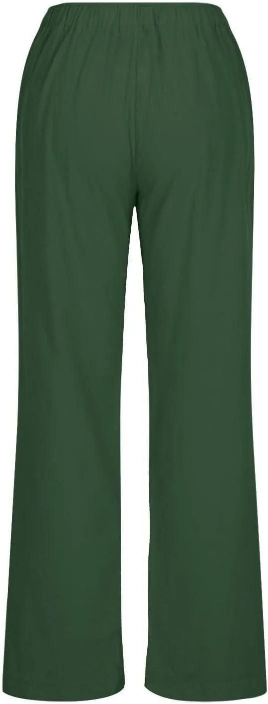 Women High Waist Linen Pants Straight Leg Casual Summer Beach Lightweight Drawstring Wide Leg Long Palazzo Trousers