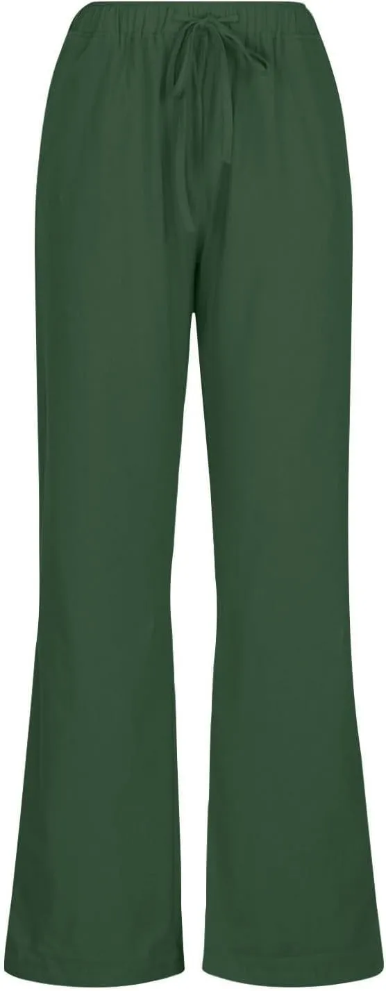 Women High Waist Linen Pants Straight Leg Casual Summer Beach Lightweight Drawstring Wide Leg Long Palazzo Trousers