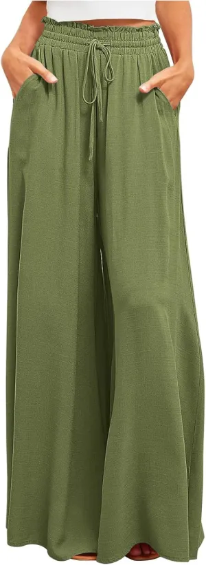 Women High Waist Wide Leg Palazzo Pants Dressy Casual Flowy Pants Loose 2024 Fall Long Lounge Trousers with Pockets