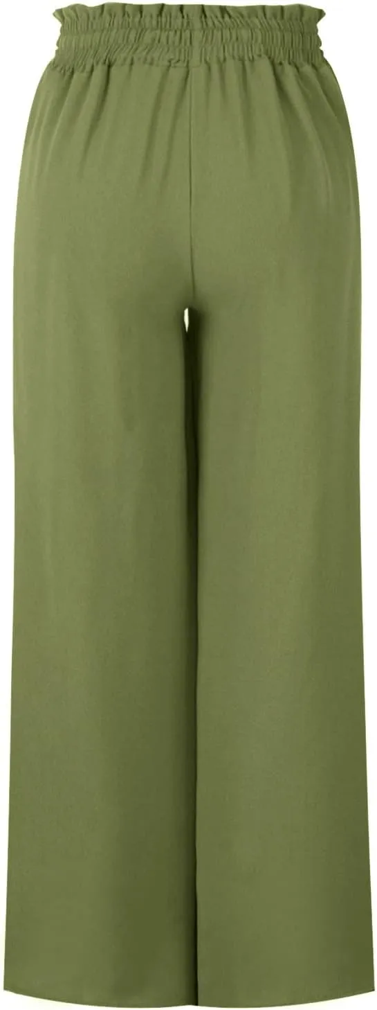 Women High Waist Wide Leg Palazzo Pants Dressy Casual Flowy Pants Loose 2024 Fall Long Lounge Trousers with Pockets
