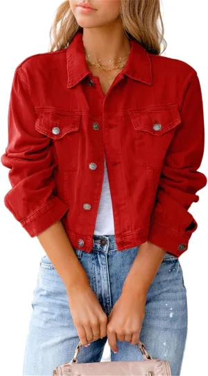 Women Jean Jacket Ripped Puff Sleeve Frayed Slim Denim Crop Top Cropped Jacket