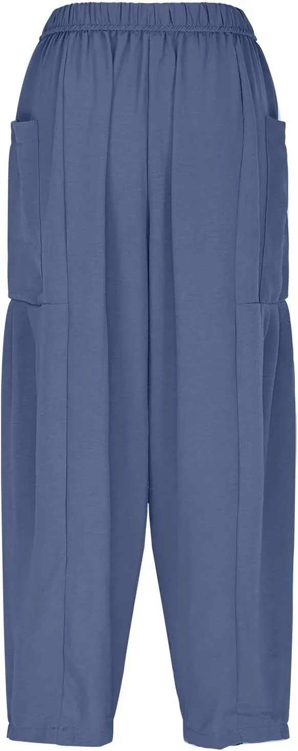 Women Linen Baggy Harem Pants Summer Drawstring Casual Beach Pant 2025 Vacation Wide Leg Lounge Trousers with Pockets