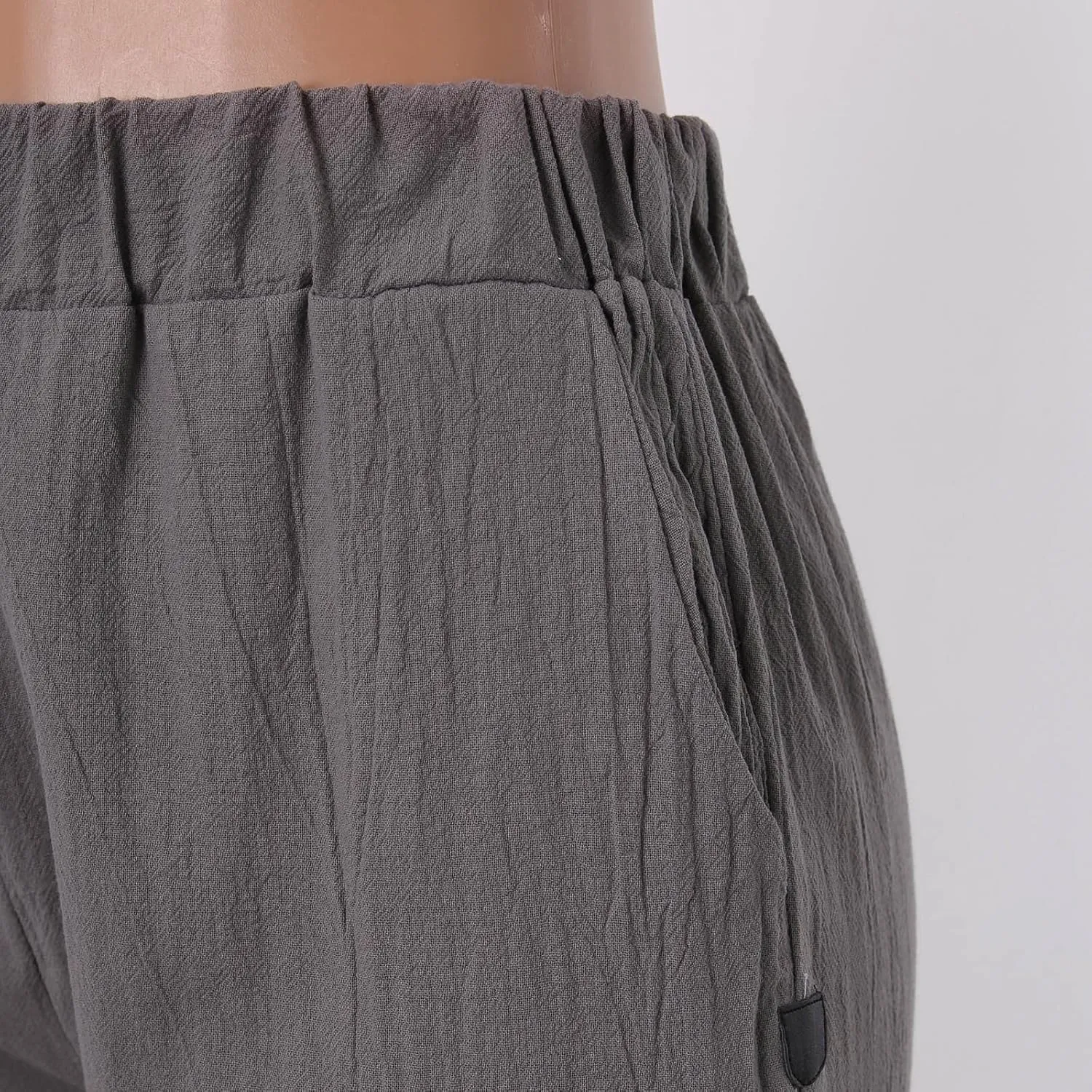 Women Linen Blend Summer Trendy Pant Trousers Elastic Waist Ankle Length Slim Fit Pant Trousers Beach