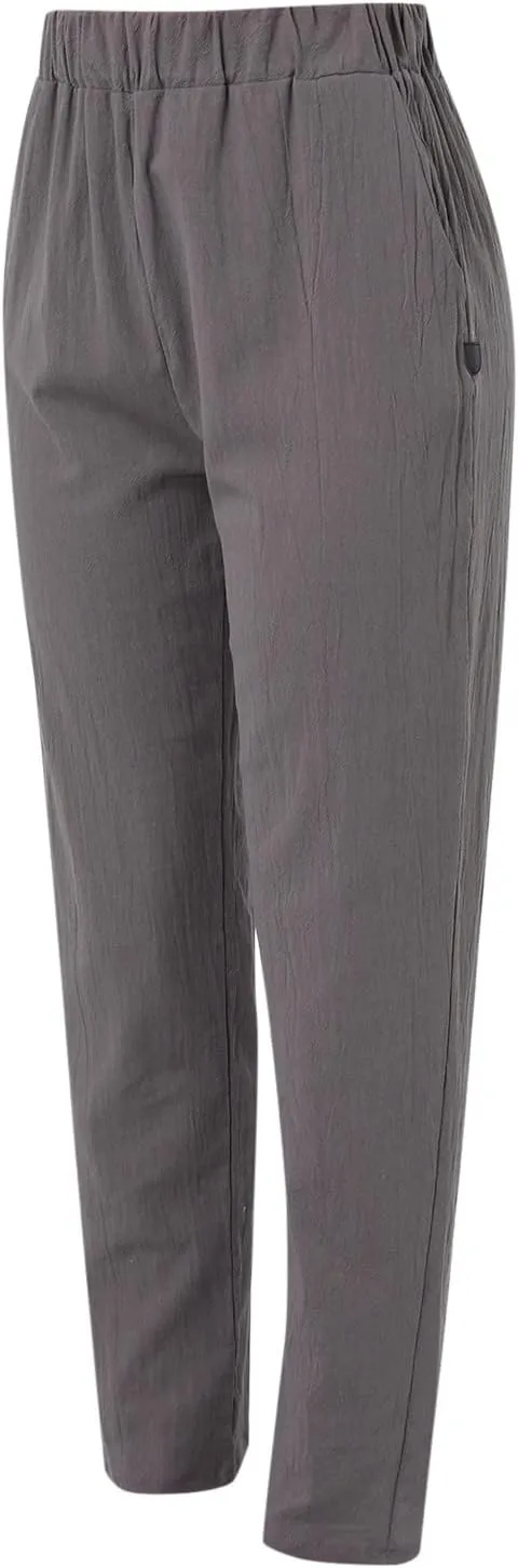 Women Linen Blend Summer Trendy Pant Trousers Elastic Waist Ankle Length Slim Fit Pant Trousers Beach