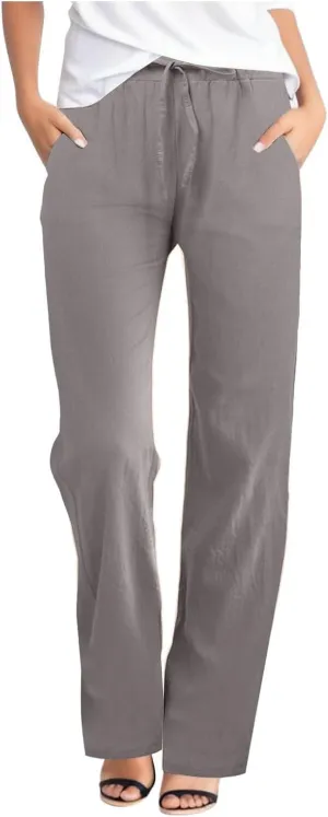 Women Linen Blend Summer Y2K Fashion Palazzo Lounge Pants Low Waist Straight Loose Fit Pant Trousers Travel