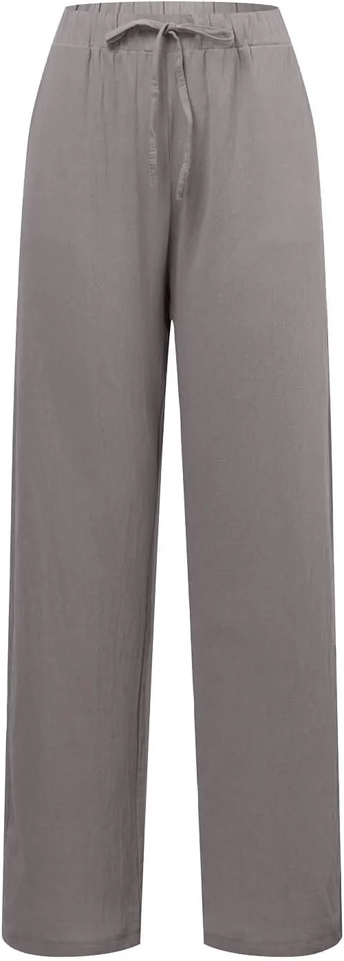 Women Linen Blend Summer Y2K Fashion Palazzo Lounge Pants Low Waist Straight Loose Fit Pant Trousers Travel