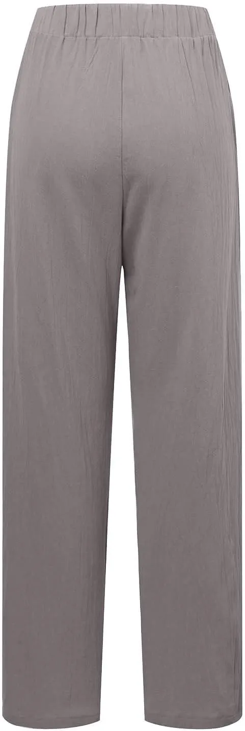 Women Linen Blend Summer Y2K Fashion Palazzo Lounge Pants Low Waist Straight Loose Fit Pant Trousers Travel