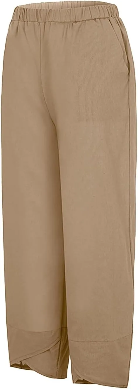 Women Linen Blend Summer Y2K Fashion Pant Trousers Low Waist Stretchy Straight Slim Fit Pants Vacation