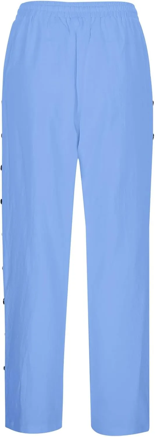 Women Linen Summer Striped Palazzo Pants High Waist Ankle Length Slim Fit Palazzo Pants Beach