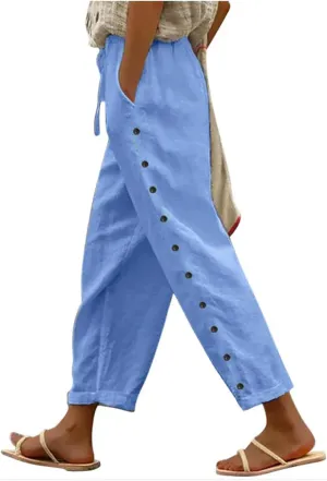 Women Linen Summer Striped Palazzo Pants High Waist Ankle Length Slim Fit Palazzo Pants Beach