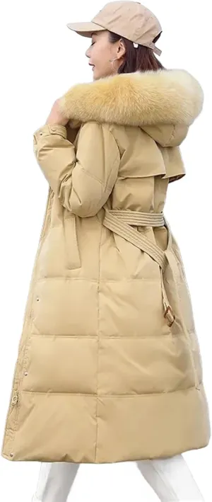 Women Long Down Cotton Parkas Coat Female Winter Loose Fur Collar Hooded Warm Thick Parkas Puffer Padded Overcoat