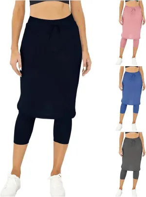 Women Long Knee Length Skirt with Capris Leggings High Waisted Tennis Golf Skorts Double Layer Skirts