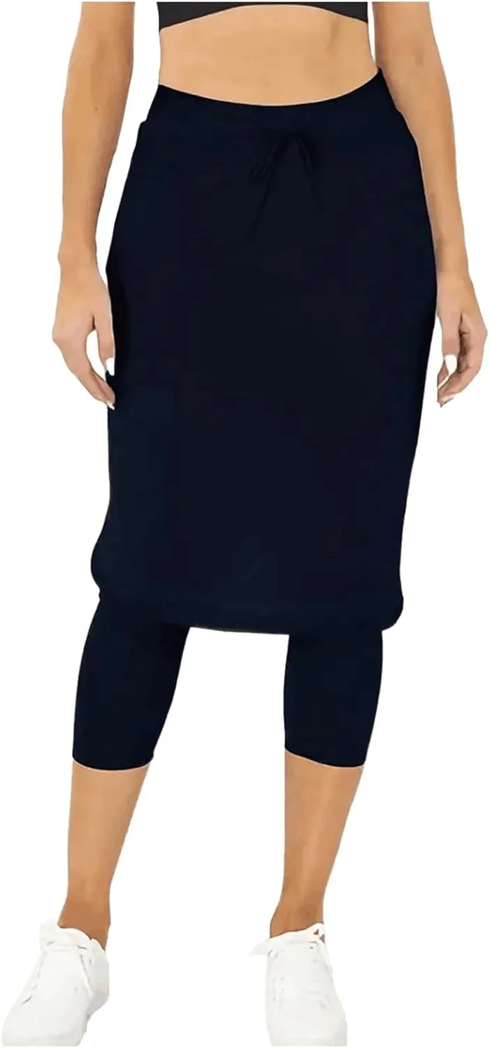 Women Long Knee Length Skirt with Capris Leggings High Waisted Tennis Golf Skorts Double Layer Skirts