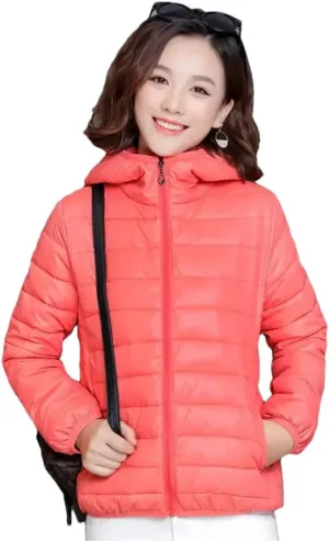 Women Short Cotton-Padded Jacket Down Cotton Coat Light Thin Quilted Lattice Parkas Tops Coats Watermelon Red M