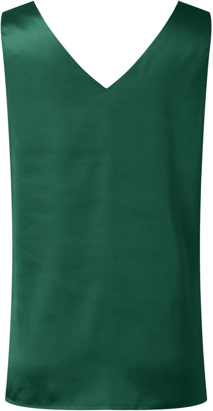 Women Silk Satin Tank Tops Sleeveless Tops Summer Basic Tank Shirt Dressy V-Neck Solid Camisole Blouses Casual Loose