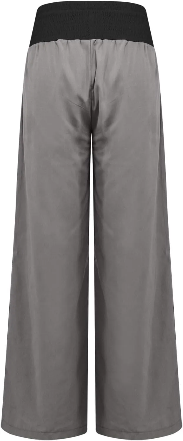 Women Summer Palazzo Pants High Waisted Cotton Linen Pant High Waisted Wide Leg Pants Boho Lounge Trousers